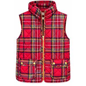 St. John’s Bay NWT Vest Womens Medium Red Plaid Quilted Puffer Pockets Old Money